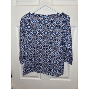 J. McLaughlin Catalina Top Blue Print 3/4 Length Sleeve Size L
